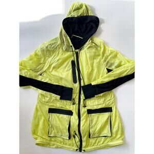 Women's Blanc Noir Neon Yellow Green Mesh Nylon Windbreaker Jacket Size Medium